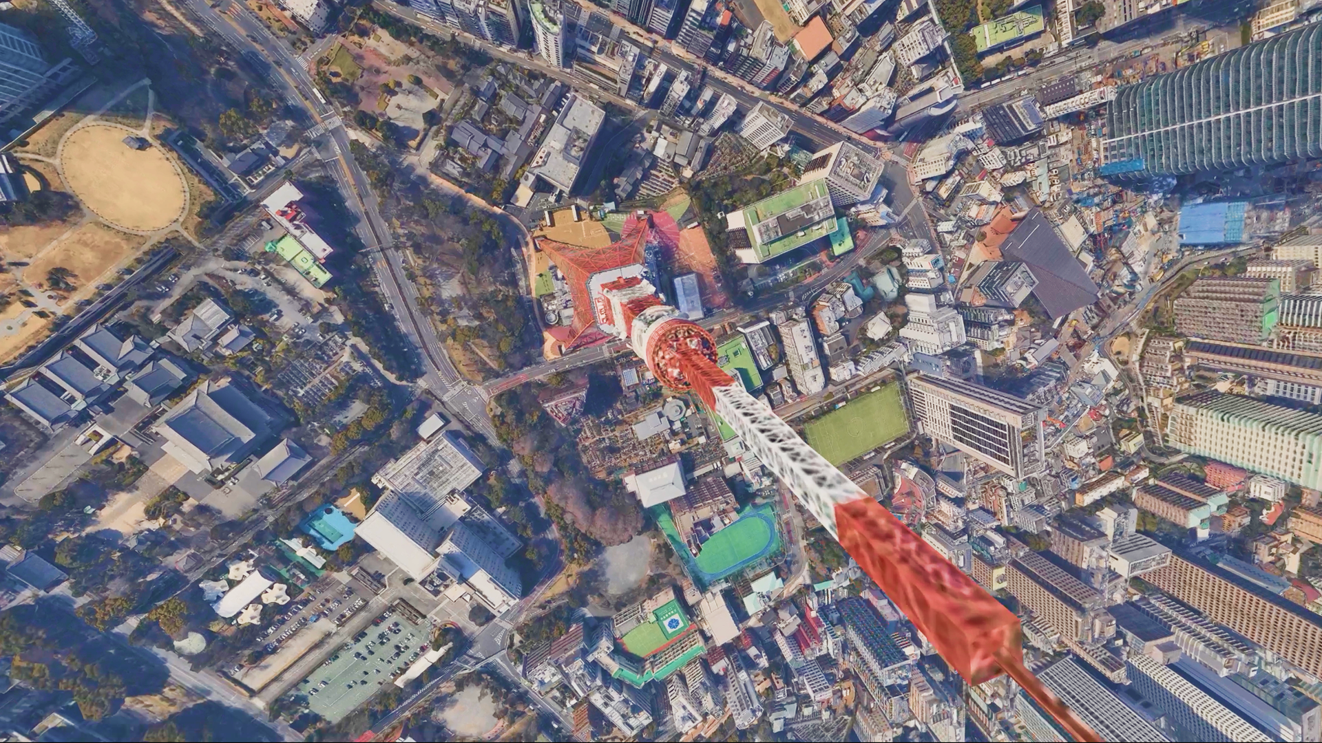 3D空間を自由に飛行する画面